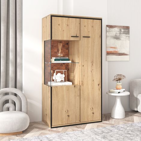 Vitrine, Ohjijinn Vitrine moderne avec éclairage LED - 150 H x 78 L x 40 Tcm - Portes en verre, étagères multifonctions, 15 options de couleurs, grand espace de rangement, étagères en verre, vitrines (1/4)