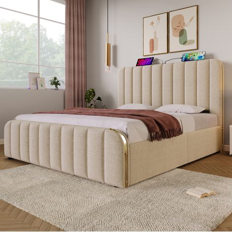 CHICFURN lit coffre tapissé en velours gris avec tête de lit lumineuse ports USB Type C AB20543839G (1/5)
