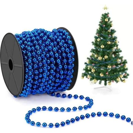 Perlenband Christbaumkette Perlenkette Weihnachtsbaum Perlengirlande Perlenschnur Weihnachten Advent Hochzeit Deko Tischdeko, Blau, 12 Meter