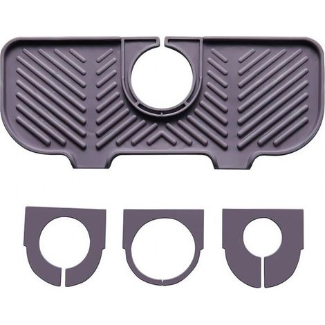 Tapis d'évier en silicone - Drainage rapide et anti goutte Silicone souple et durable - Cuisine et salle de bain - Gris (1/5)