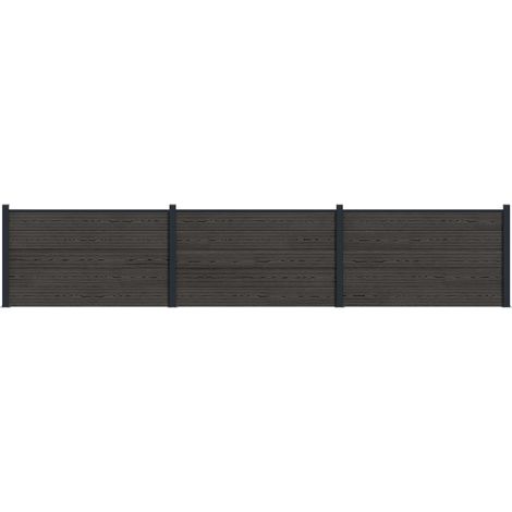 Zaunelement 3 pcs WPC und Aluminium Schwarz vidaXL