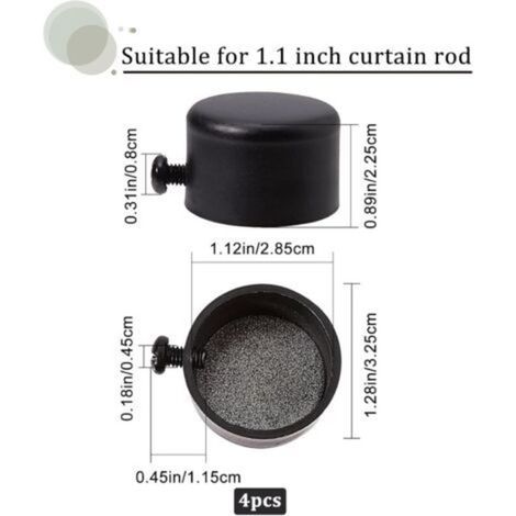 4pcs Embouts de Tringle à Rideau Embouts de Rideau en Métal Noir Embouts avec Vis Embouts de Tringle à Rideau Cylindriques de 28 mm Têtes pour Rideau de Bureau à Domicile Accessoires