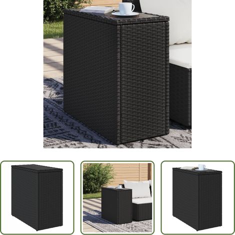 Glasplatte -  Garten-Beistelltisch mit Glasplatte Schwarz 58x27,5x55cm Rattan