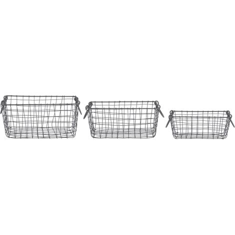 Set de 3 paniers rectangles en fils de fer - Gris - L 32,2 cm - Livraison gratuite
