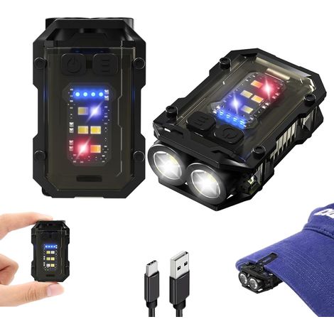 Lot de 2 lampes torches EDC pour porte-clés - Mini lampe torche ultra puissante pour porte-clés avec clip pour chapeau, base magnétique, petites lampes torches rechargeables de poche pour les urgences