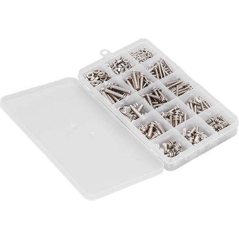 Lot de 360 vis et écrous inox avec rondelles plates et élastiques antiglissement multifonctions M3 M4 M5 boîte (1/5)