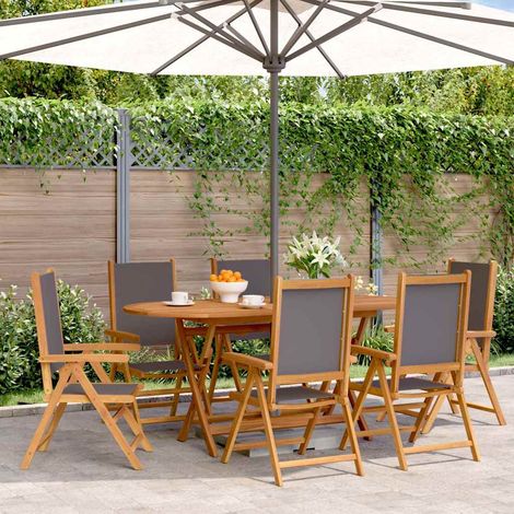 vidaXL Fauteuils pliants inclinables, 6 pièces, tissu anthracite et bois massif (1/5)