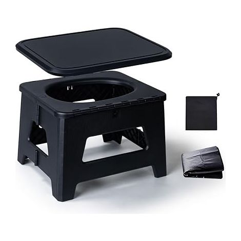 Portable Camping Toilet, Mobile Camping Toilet, Portable Toilet with Lid, Bin Bag and Storage Bag, Folding Toilet, Hygienic Bucket for Car, Travel, Hiking, Fishing (1/5)