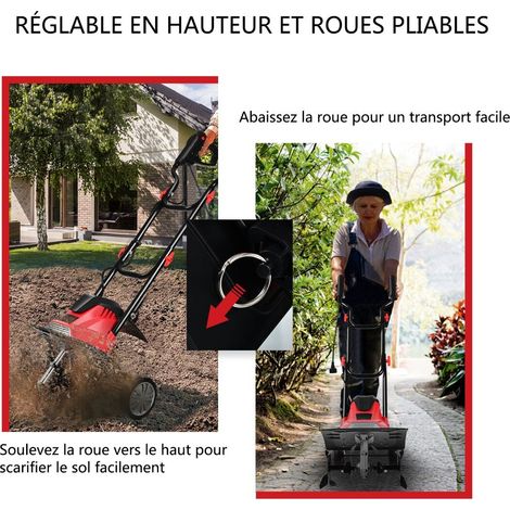 Motobineuse électrique 1200 W avec 4 fraises largeur 35 cm profondeur 22 cm poignée pliable et roues pour jardin et potager (1/5)