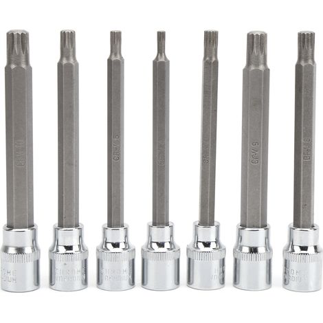 Jeu de 7 douilles longues à empreinte cannelée M4-M10, carré 3/8 pouce, avec coffret de rangement, outillage de réparation automobile. (1/5)