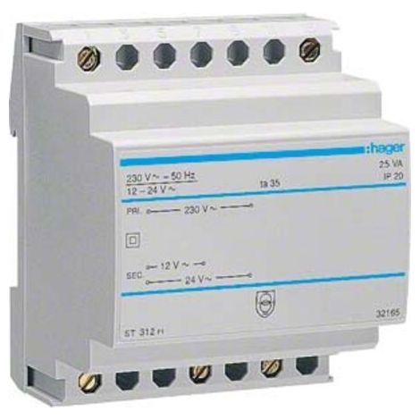 Hager Sicherheitstrafo 12V/2,08Ao.24V/1,04A ST312
