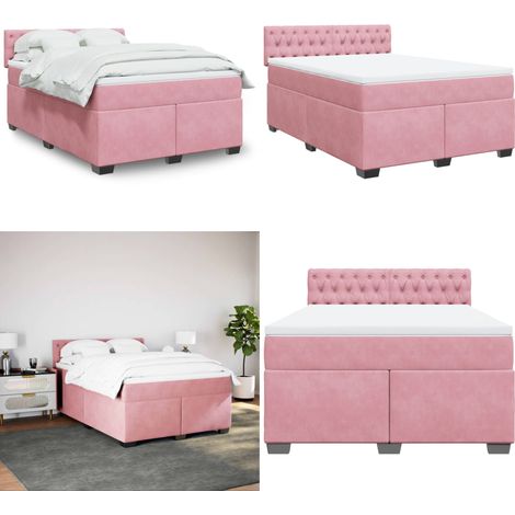 vidaXL Sommier à lattes de lit avec matelas Rose 160x200 cm Velours (1/5)
