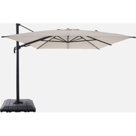 Parasol rectangular excéntrico, 3x4m + funda + placas de lastre 98x98cm