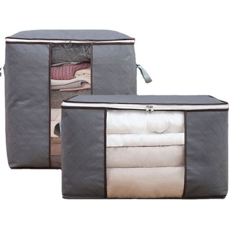 Lot de 2 sacs de rangement non tissés pour couvertures – Sac de déménagement horizontal et vertical – Organiseur de valise pour vêtements et literie (gris) (1/3)