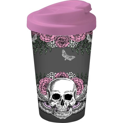Tasse isotherme en polypropylène Motif tête de mort Gris/rose (1/2)