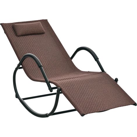 Outsunny Zero Gravity Rocking Lounge Chair Rattan Effect Patio Rocking Chair w/ Removable Pillow Recliner Seat Breathable Texteline - Brown
