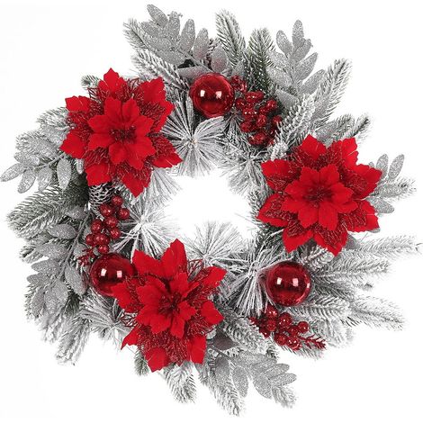 Guirlande De Noël - Couronne De Noël Pour Porte D'Entrée Ou Décoration Murale - Flocage Doux Et Résistant - 1 Pièce (1/2)