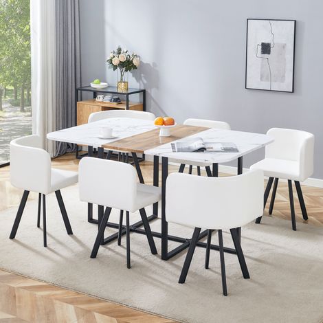 Conjunto de mesa y sillas mesa de comedor extensible con sillas plegables color negro y madera natural (1/5)