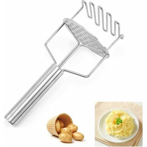 Stainless Steel Manual Potato Masher Professional Potato Masher with Handle Potato Masher Potato Crusher for Fruits Vegetables Sweet Potatoes (Silver) (1/5)