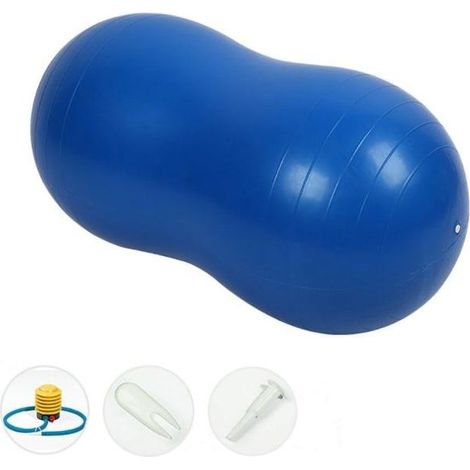 Ballon de fitness 90 x 45 cm, ballon de yoga avec pompe à air, bleu
