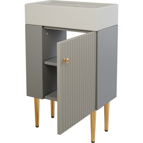 Mueble de baño con lavabo 55 cm gris y blanco con armario y lavamanos cerámico (1/5)
