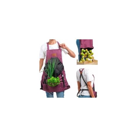 (Purple) Harvest Apron, Canvas Fruit Picking Bag - Tablier de récolte ajustable et de grande capacité avec ouverture inférieure et doubles clips pour les jardiniers (1/5)