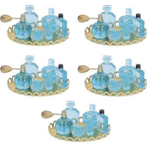 Modèle de Parfum Miniature 1:12 pour Maison de Poupée, Flacons en Plateau Doré Décoratif DIY Bleu Royal (1/5)