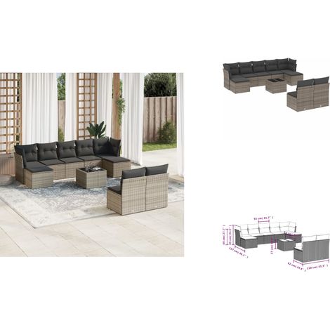 10-tlg. Garten-Sofagarnitur mit Kissen Grau Poly Rattan - Gartenmöbel - Gartensorte - Lounge Set - Rattan Möbel - Outdoor Sofa (1/3)