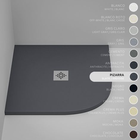 Piatto Doccia Semicircolare SOULHOME Resina e Carica Minerale Antiscivolo 80x80 cm Ardesia - Griglia Inox (1/5)