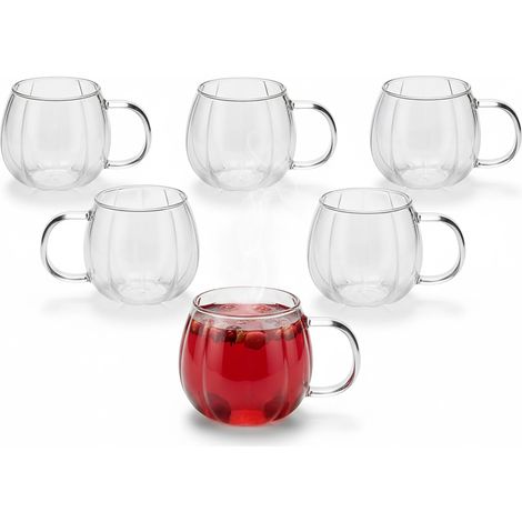 Relaxdays Gläser, 6er Set, mit Henkel, 400 ml, für Kaffee, Latte Macchiato & Tee, Borosilikatglas, Teetasse, transparent