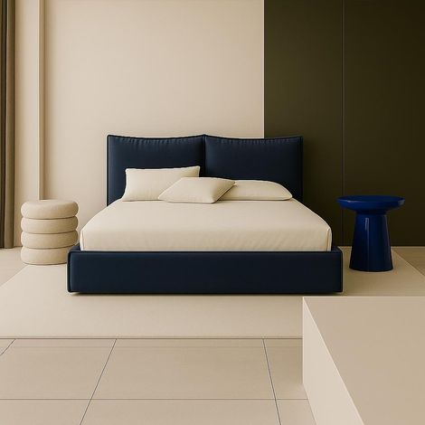 Sofello Polsterbett nach Maß Blau Liegefläche 120cm Doppelbett mit Reißverschluss Abnehmbare Kissen Samt Weich Angenehm Bequemes Kopfteil (1/5)