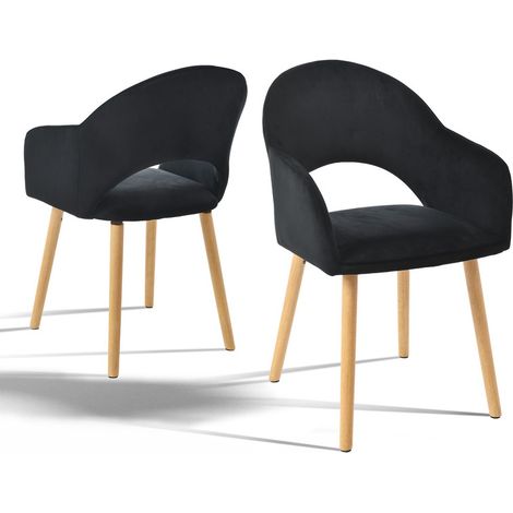 Modern dining chairs with crescent-shaped backrests and ergonomic armrests, combining style and comfort - Set of 2 - Light Grey