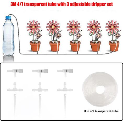 Kit d'irrigation goutte à goutte pour jardin (tuyau de 3 mètres, 3 régulateurs), tuyau 4/7 mm, économie d'eau (1/5)