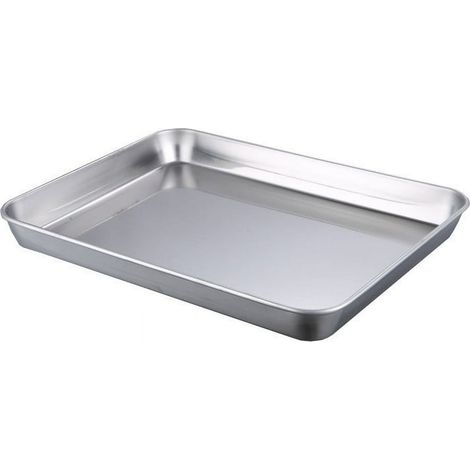 Plateau en Acier Inoxydable 26 x 20 x 2.5 cm, Plaque de Four Peu Profonde Argentée pour Gâteau et Cuisson (1/4)
