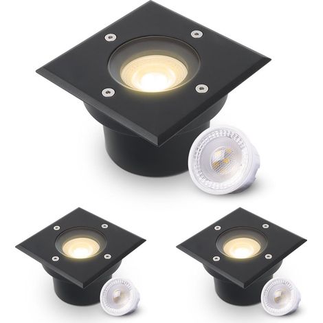 LED Bodeneinbaustrahler Schwarz FLACH eckig 230V IP67 - Leuchtmittel: 5W 2700K DIMMBAR 60° - Anzahl: 3x (1/5)