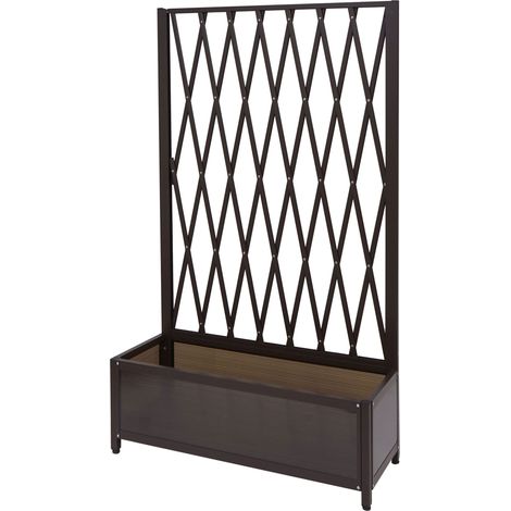 Treillis HWC-G21, Barrière extensible, Jardinière pour plantes grimpantes, alu et acier,152x90x35 cm brun (1/5)