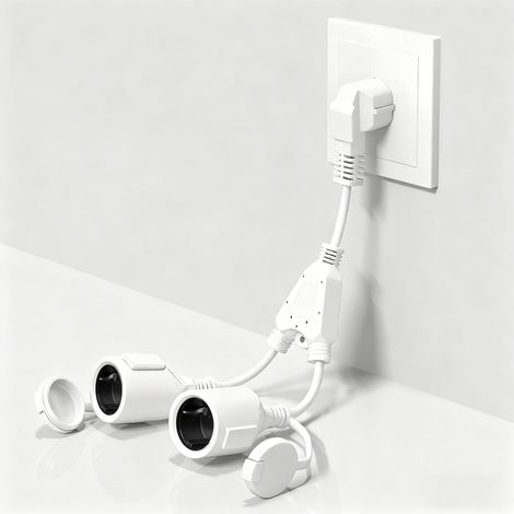 Fiche Double pour Prise,Rallonge électrique 2 en 1,2 en 1 Adaptateur de Prise Distribution à 2 Voies IP44 Protection pour Intérieur et Extérieur,Maison,Voyages,16A/250V/4000W (1/5)