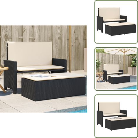 Cuscino - vidaXL Panca da Giardino con Cuscini e Poggiapiedi Nera in Polyrattan - Poggiapiedi