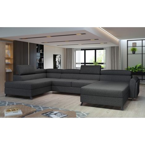 Divano panoramico Grigio scuro 5 posti angolo sinistro letto 110x300cm CLOTIS