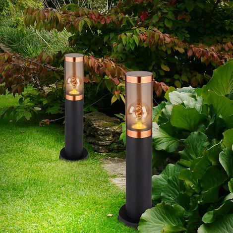 Standleuchte Stehlampe Außenbeleuchtung Sockelleuchte rauch Kupfer Außen Garten Stehlampe, Edelstahl Kunststoff, 1x E27, DxH 7,6x45 cm, 2er Set