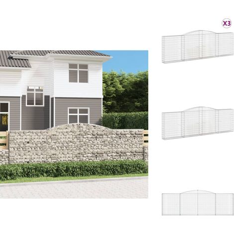 Paniers à gabions arqués 3 pcs 400x30x120/140 cm Fer galvanisé - Panier Gabion - Mur Gabion - Clôture Gabion - Décoration Jardin - Barrieres Jardin (1/5)