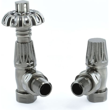 West Gothic TRV Angled Thermostatic Radiator Valve and Lockshield - Satin Brushed Black (1/5)