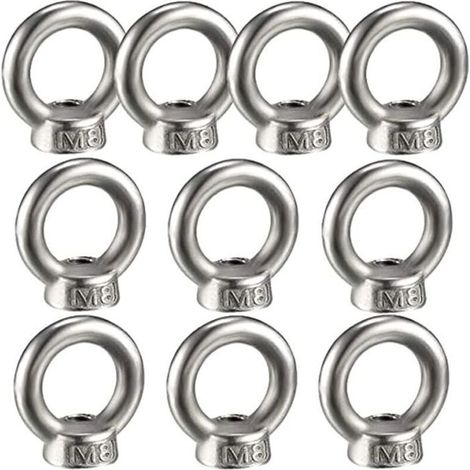 Écrous à œil de levage - Acier inoxydable 304 - M8 - Lot de 10 - Résistants à la rouille - Durables (1/4)