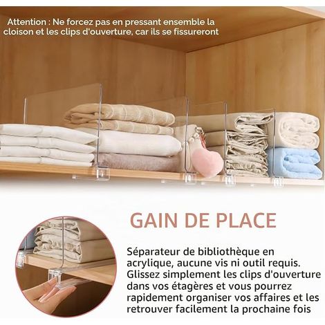 Séparateurs d'étagère en Acrylique Transparent, Organisateur Armoire Vetement, organiseurs de vêtements réglables, Separateur Etagere Organisateur Placard, pour Chambre à Coucher, Armoires (1/4)