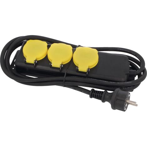 Base Multiple étanche ou multiprise avec 3 Prises Mod. 3305 avec Couvercle Rabattable adapté pour l'extérieur et l'intérieur Prises avec étanchéité IP44 Câble de 2 m (1/3)