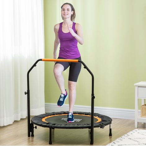 Mini trampolín fitness plegable Ø102 cm con manillar regulable en 4 alturas, 100 kg, negro (1/5)