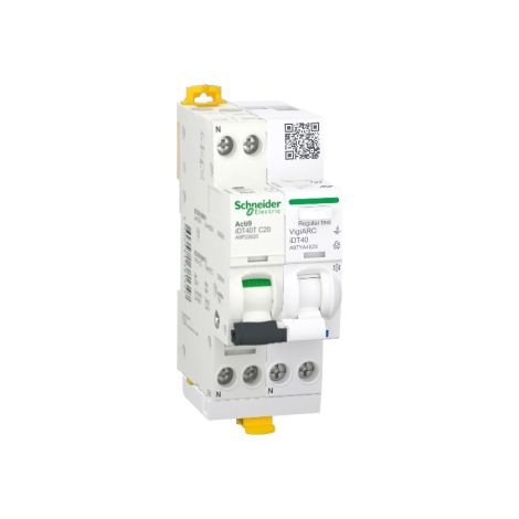 Schneider - Acti9 iDT40 - Disjoncteur 20A + Module du00e9tecteur arc diffu00e9rentiel 30mA ASI 1PN 25A - Ru00e9f : A9P22620+A9TYA4625 (1/4)