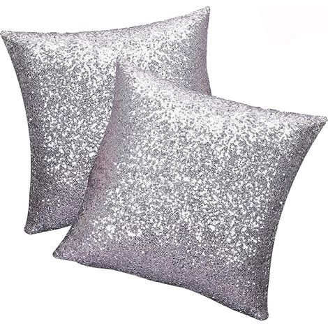 Housse de Coussin Gris Argenté 40x40cm, Paillettes et Élégance pour Canapé et Décoration Maison Ensemble de 2 (1/4)