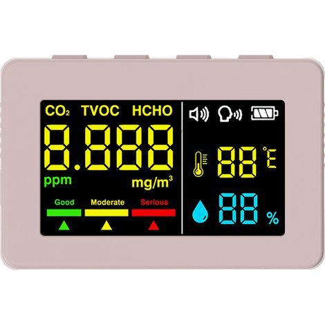 Capteur électrochimique formaldéhyde, détecteur qualité d’air HCHO TVOC CO2, testeur température et humidité haute précision, fonction alarme vocale (1/5)