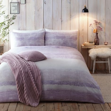 Housse de Couette Mauve Violet - Lit Simple (140 x 200 cm) - Parure de lit à Rayures Rouges délavées - 100% Coton brossé Doux - Parure de lit dégradée Rouge - Poids Lourd - Collection (1/5)